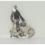 Silver brooch designer lady with 2 dogs hall marked.