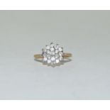 9ct gold ladies large diamond cluster ring size K