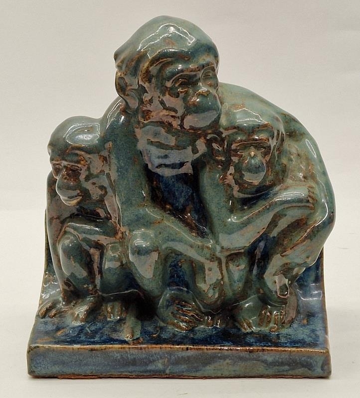 Poole Pottery Carter Stabler Adams Three Wise Monkeys bookend designed by Hugh Llewellyn 1922-23