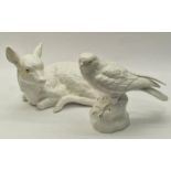 Poole Pottery golden-eye bone china white Merlin together with a large fawn both modelled by Barbara