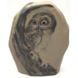 Poole Pottery stoneware Little Owl carving modelled by Barbara Linley-Adams 1988.