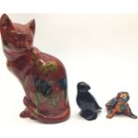 Poole Pottery interest Anita Harris Art Pottery model of a cat 8" high together with frog & a