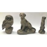 Poole Pottery stoneware hound modelled by Barbara Linley-Adams together with a stoat & owl (3)