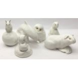 Poole Pottery golden-eye bone china white animals to include dolphin, guinea pig, plus others all