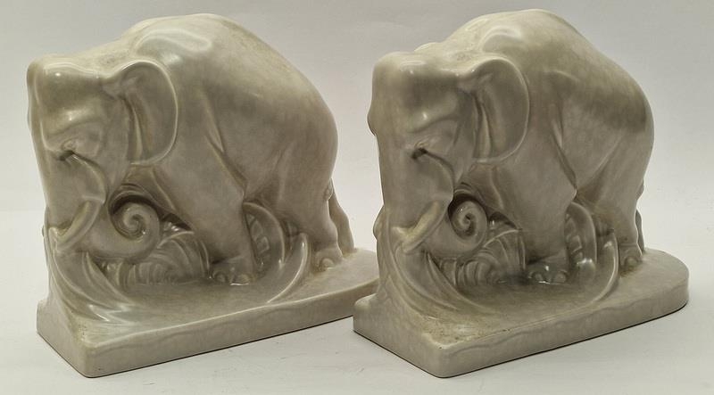 Poole Pottery pair Elephant bookends from a design by Harold Brownsword.