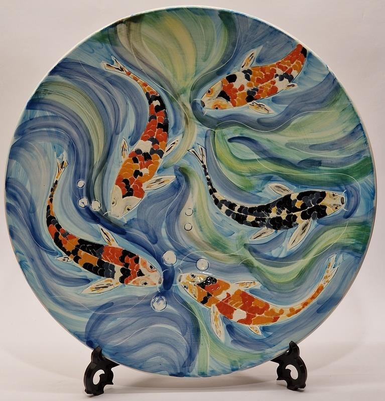 Poole Pottery interest Anita Harris Studio charger depicting fish 16" dia.