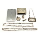 Silver and other curios to include a match box holder and medal