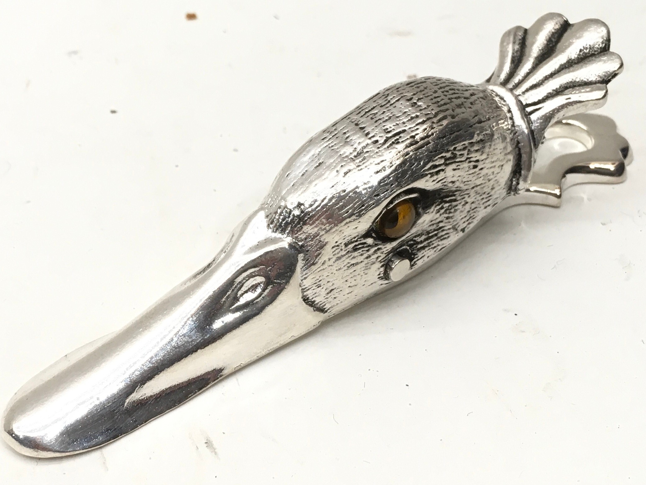 Silver plate clip in the form of a "Duck