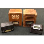 4 vintage art deco radios 2 which are wood cased 2 are bakelite