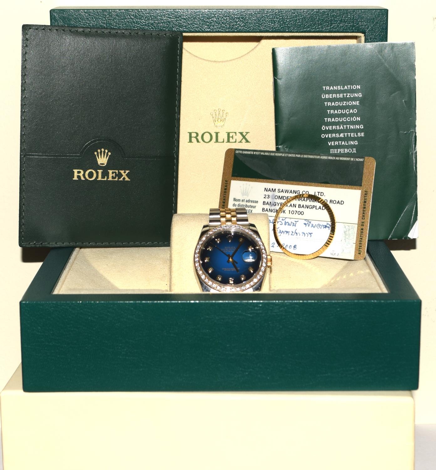 Rolex Oyster Perpetual Date Just, 2008 Bi metal strap with a later aftermarket Diamond Bezel (