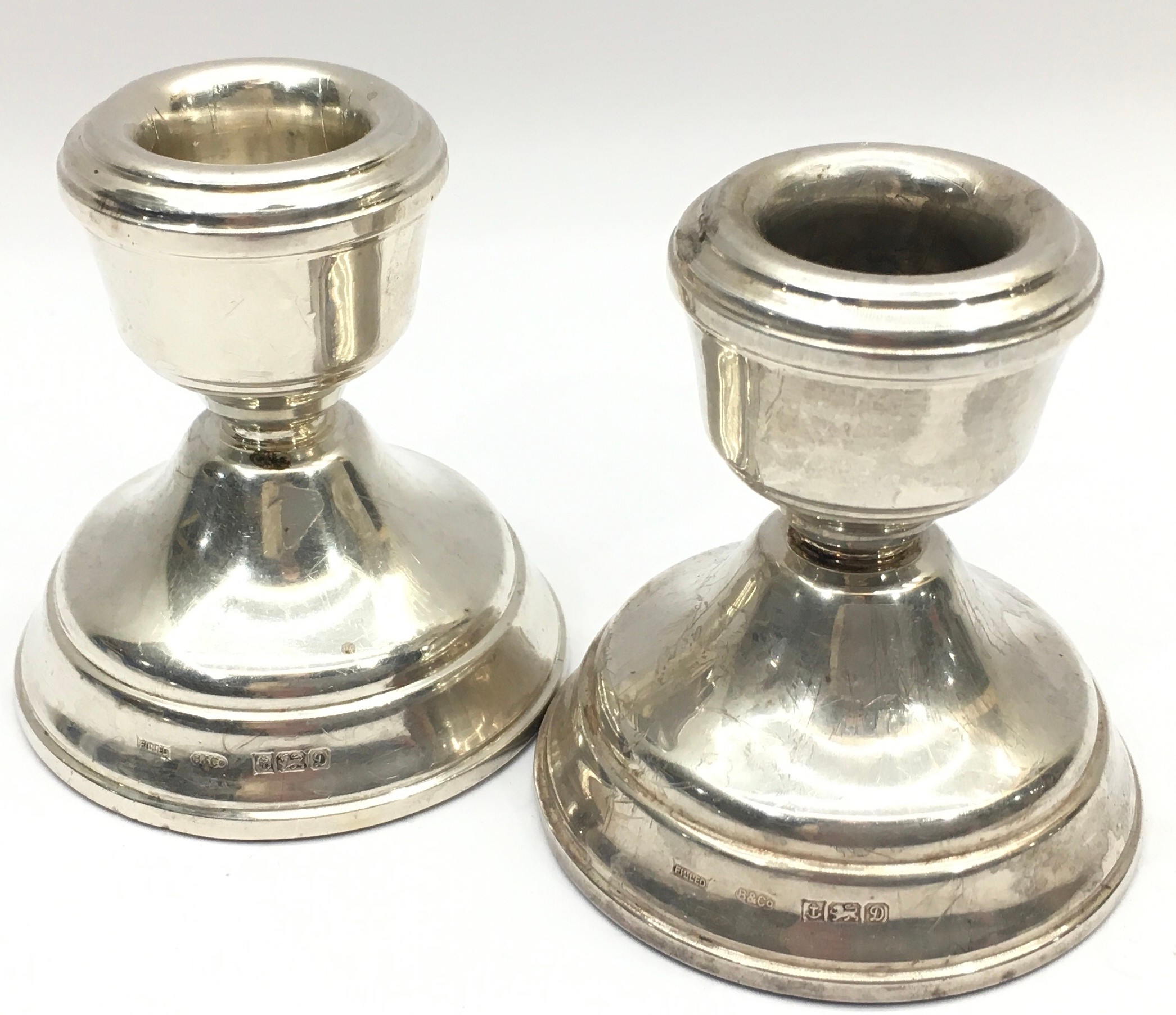 Pair silver H/M dwarf candlesticks 7cm tall