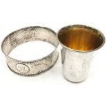 Silver H/M gilt lined beaker together a silver centre ring