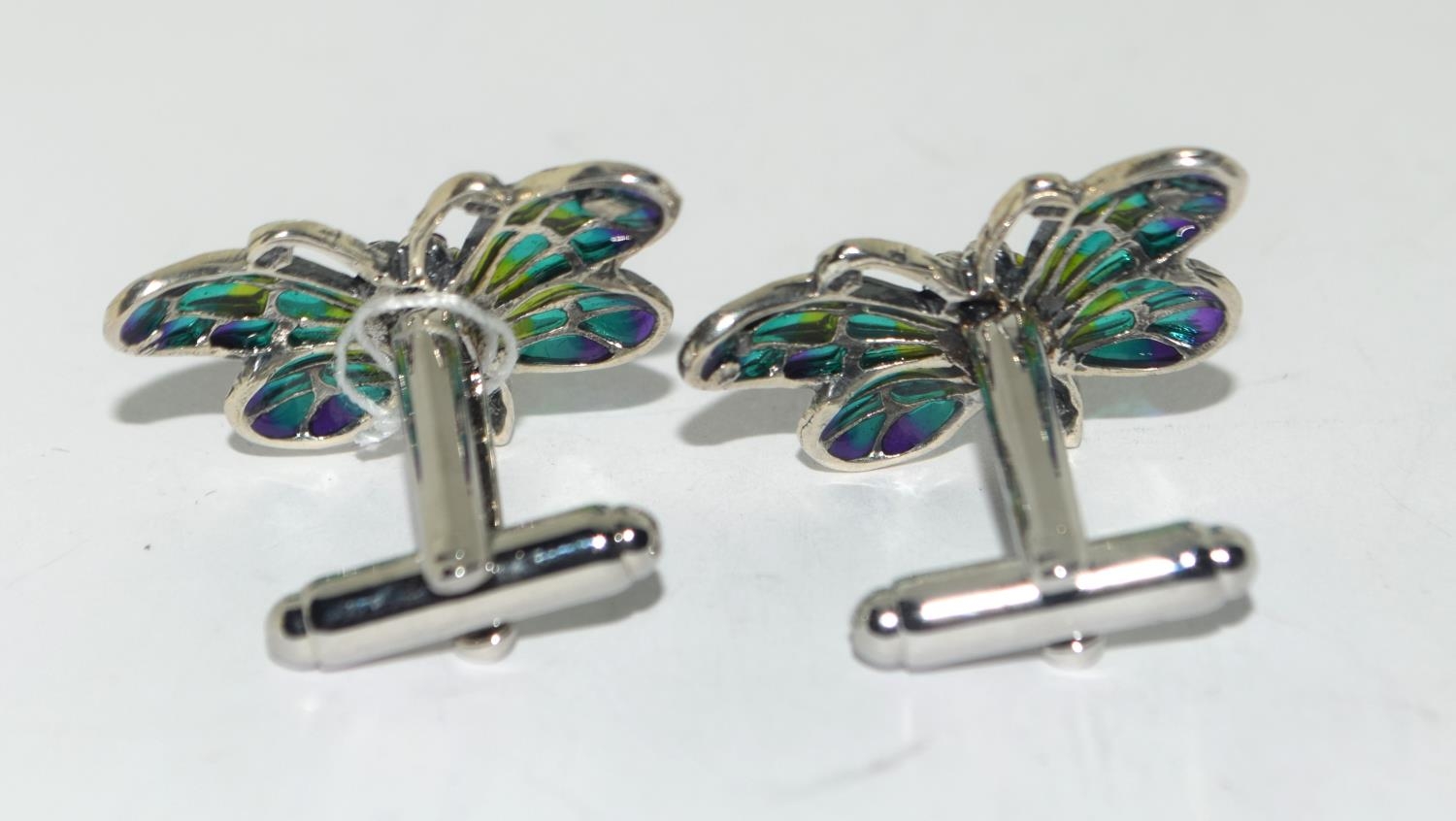 A pair of silver and plique a jour butterfly cuff links (cased) - Image 4 of 4