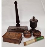Quantity of Treen to include a Tobacco jar, Ships winch reels, carved box, wooden bracket etc