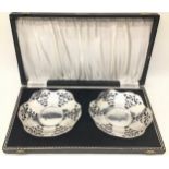 Boxed pair silver filigree bon bon dishes