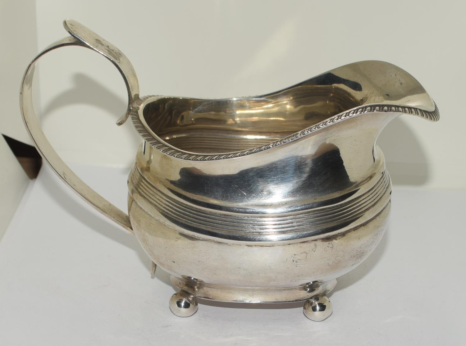 Georgian Silver oval cream jug on raised ball feet Exeter 1807 - Image 7 of 7