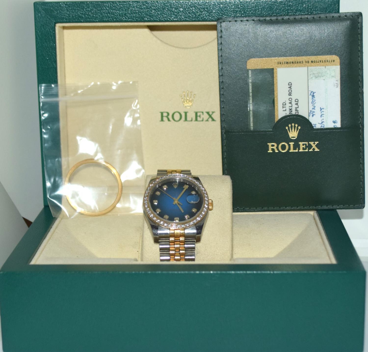 Rolex Oyster Perpetual Date Just, 2008 Bi metal strap with a later aftermarket Diamond Bezel ( - Image 11 of 13