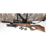 Weihrauch HW100 .177 calibre air rifle with fitted Hawke Sidewinder scope and bipod rest. Comes with