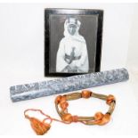 Lawrence of Arabia related items to include framed b& white photo. gold threat egal with tassel