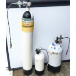 3 x compressed air bottles with filler adaptors. Tallest is 110cms.