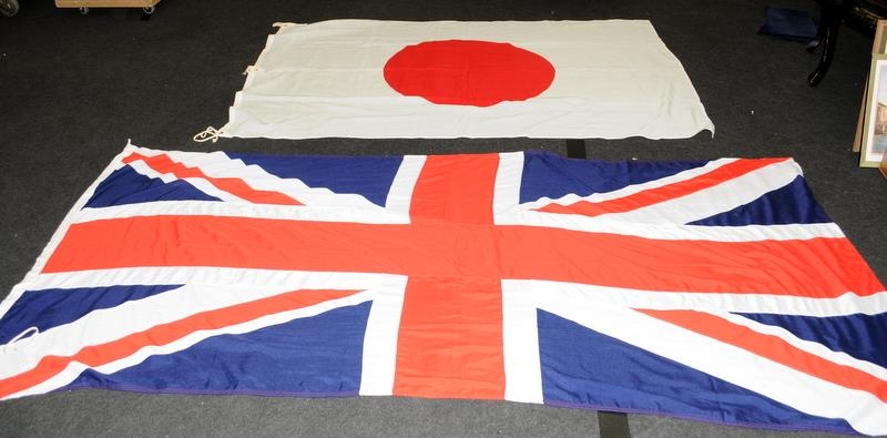 Two large flags, Union flag and Japanese flag. Union flag is the largest at approx 125cms x 270cms