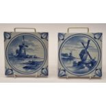 George Woolliscroft hand painted tile circa 1910 depicting a Windmill 6" x 6" together with one