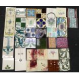 Victorian / Edwardian large qty of relief moulded tiles various manufacturers each tile 6" x 6" (38)