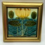 Pilkingtons Art Nouveau framed relief molded tile depicting stylised water lilies reg 397438 (framed