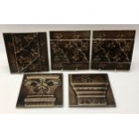 J & W Wade panel of 5 relief moulded tiles designed by Issac Broome depicting classical column