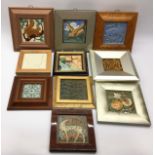 Framed tiles depicting stylised birds, animals & scenes various manufacturers (10)