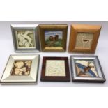 Qty of small framed tiles depicting stylised scenes with examples from Carter, Richards &
