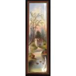 Copeland large framed hand painted tile panel " The Millers House" 10" x 38" signed HH.