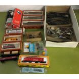 Tyco HO train set comprising controller, freight wagons and CP Rail HO locomotive, track etc.