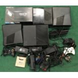 Collection of Xbox 360 consoles, Kinect, power leads and controllers, Nintendo SupervGameboy Super