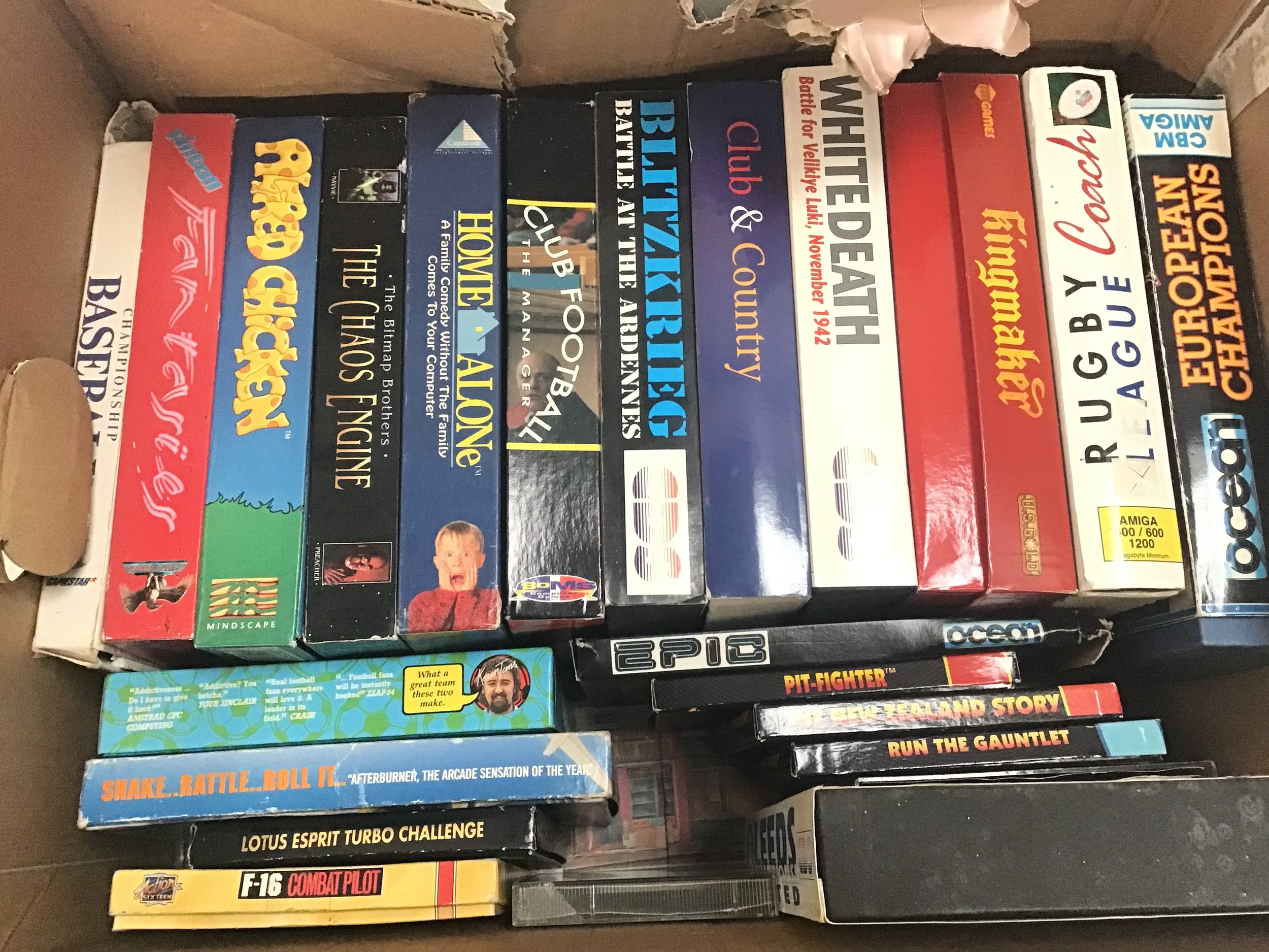 Boxed Commodore Amiga games to include - F-16 Combat Pilot - Whitedeath - Club Football etc.