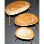 Collectible Ercol Pebble set of nesting tables. Fundamentally sound but need refinishing
