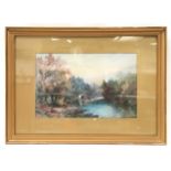 Gilt frame watercolour depicting an autumn country scene cattle in the Brooke signed to bottom