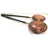 Pair of wood handles copper bed warming pans