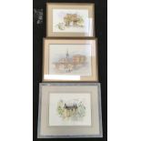Sarah Udall local artist three framed and glazed watercolour paintings all signed.