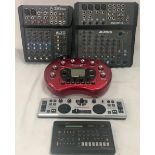 VARIOUS SOUND EQUIPMENT ITEMS X 5. Here we have a 2 x sound mixers by ALESIS and Alto plus a Pod