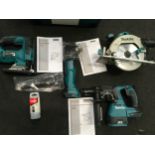 Makita Cordless Tool group in case to include Jigsaw, Multi Tool,Combination Hammer, Circular Saw
