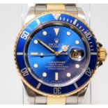 Gents Rolex Oyster Perpetual Date Submariner automatic chronometer, model number 16613. Blue dial