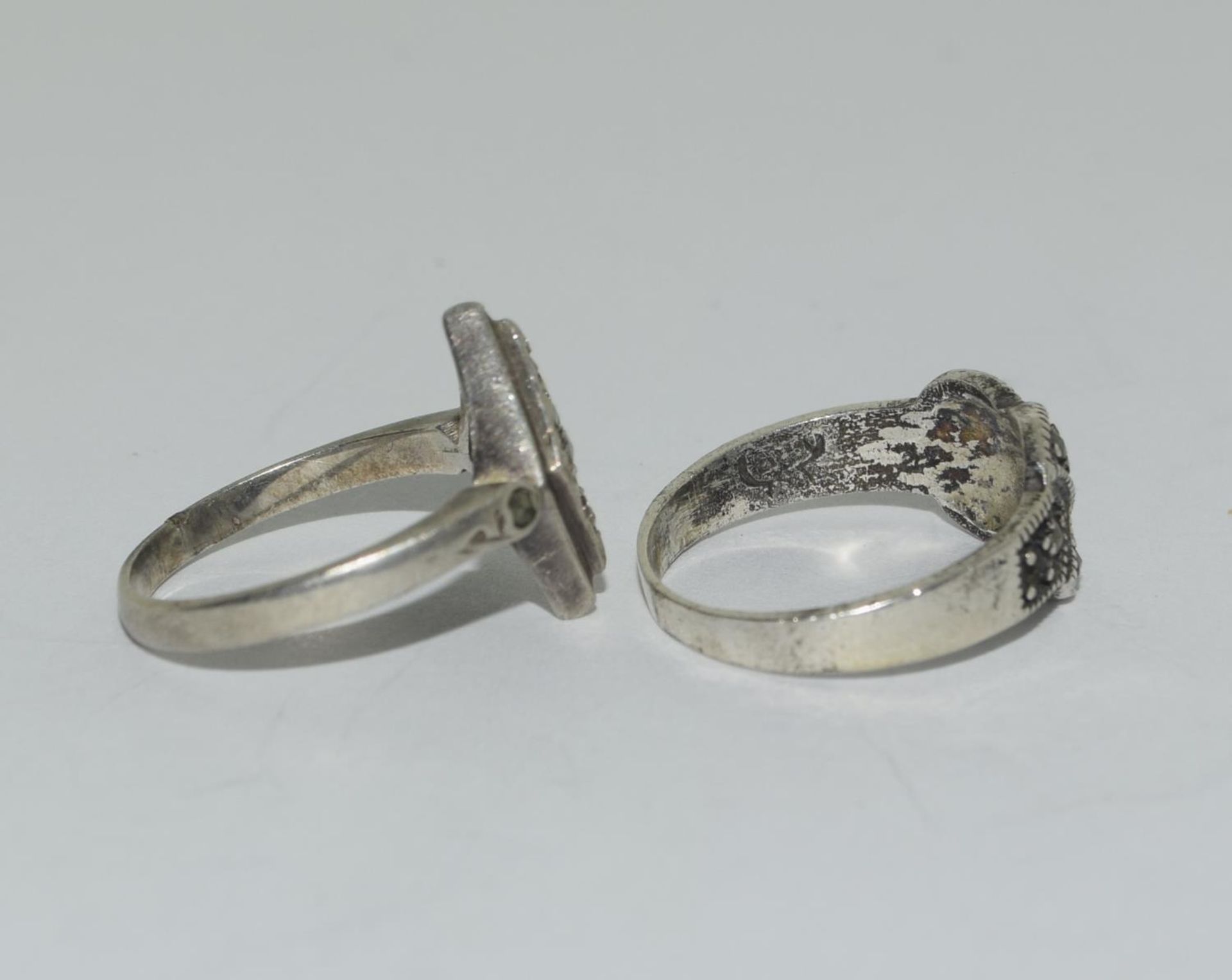 Two silver marcasite Art Deco rings. - Image 2 of 3