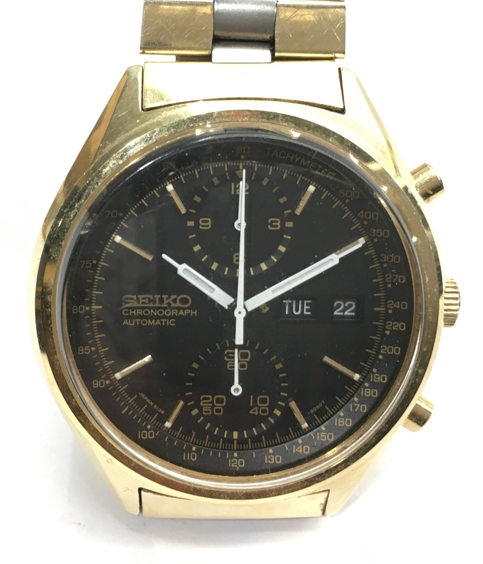 Vintage Seiko Panda automatic chronograph ref 6138-8020. This is an unusual black face example - Image 3 of 5