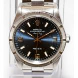 Gents Rolex mid-size Oyster Perpetual Air King Precision automatic watch. Blue dial on stainless