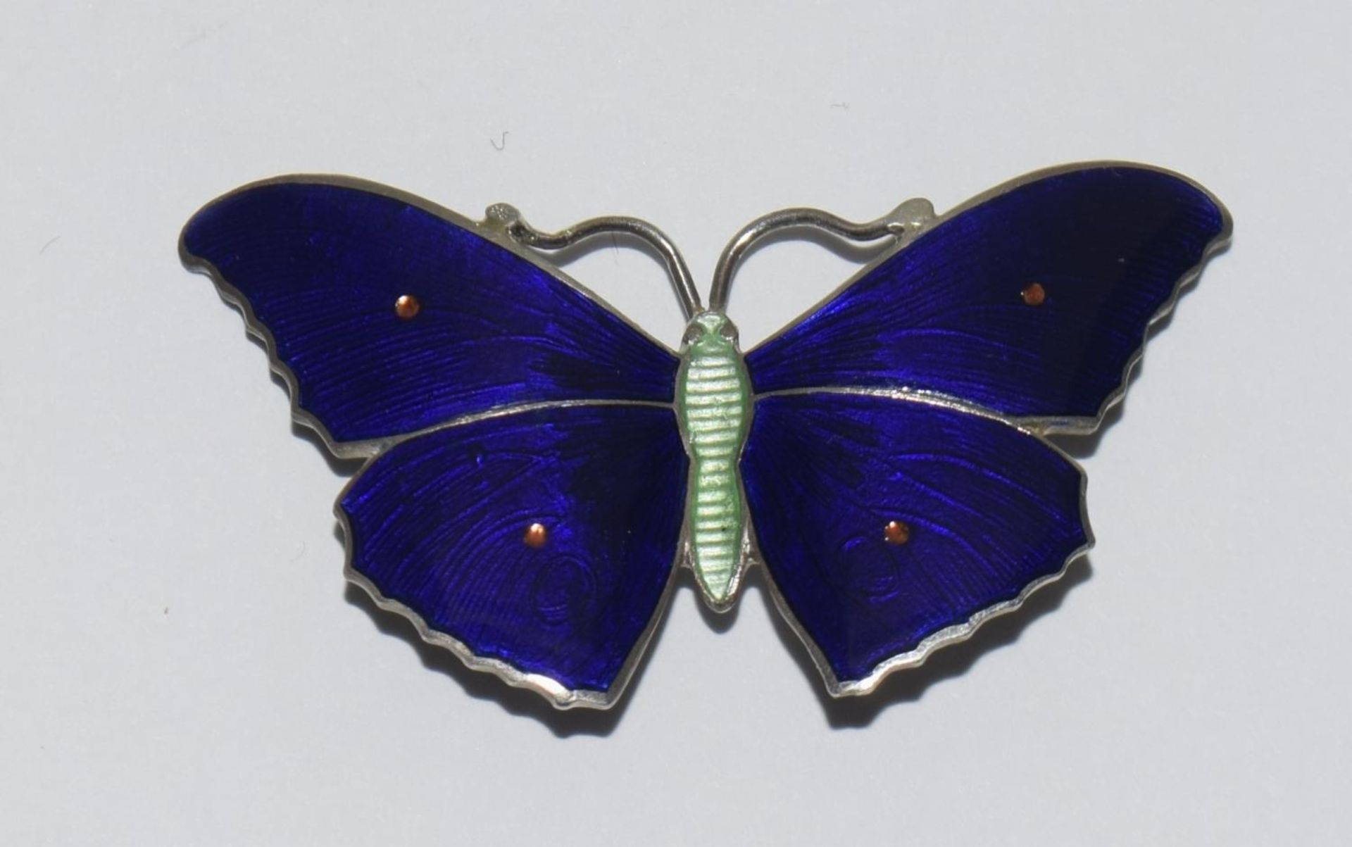 JA & S Art Deco silver and enamel butterfly brooch, Birmingham 1915, boxed.