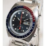 Vintage Seiko 'Blue Pogue' gents automatic chronograph with black dial variant, model ref 6139-6012,