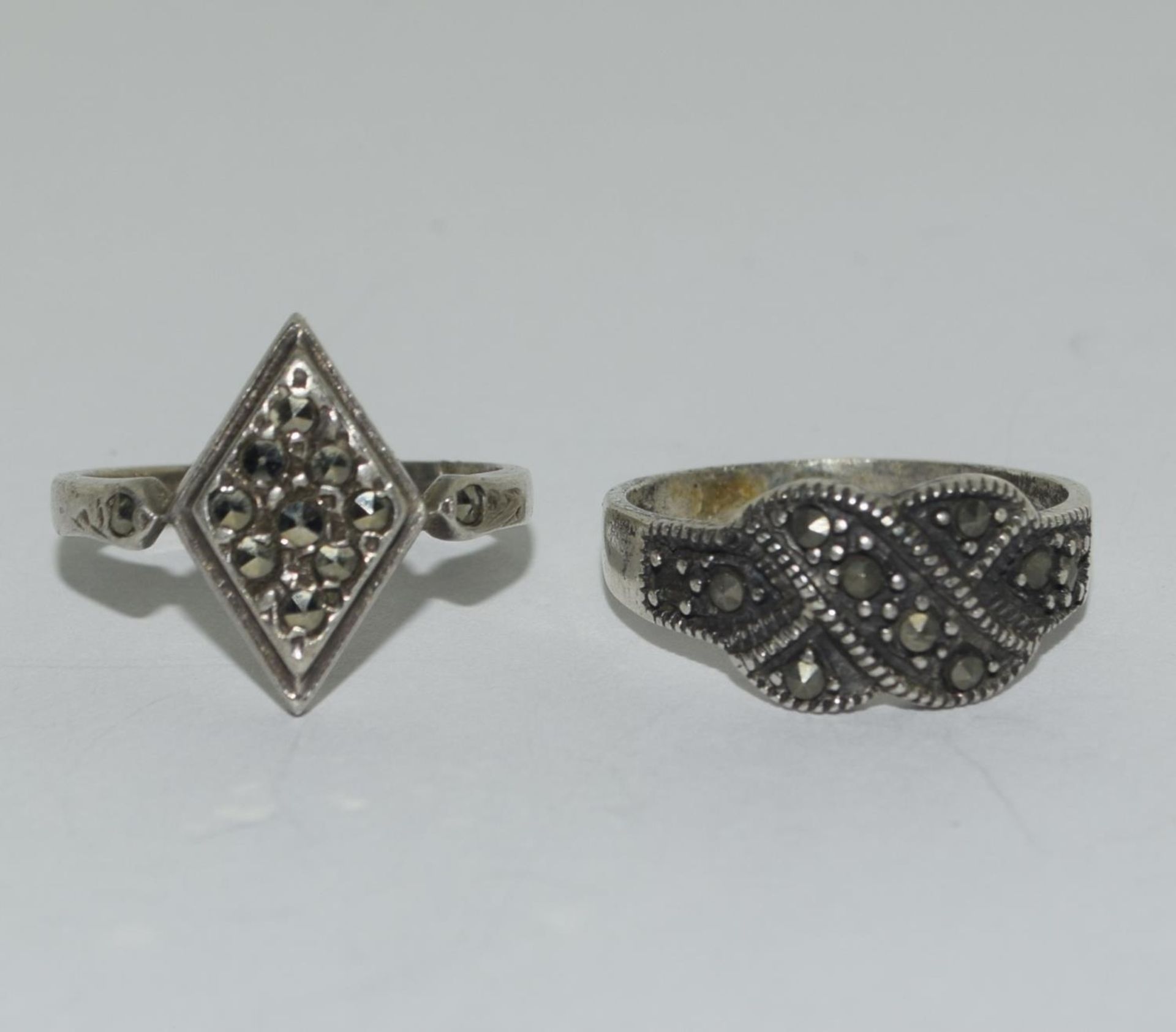 Two silver marcasite Art Deco rings.