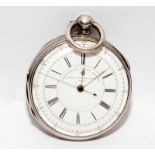 Pocket watch silver chronograph centre second Alfred Russell, Runs