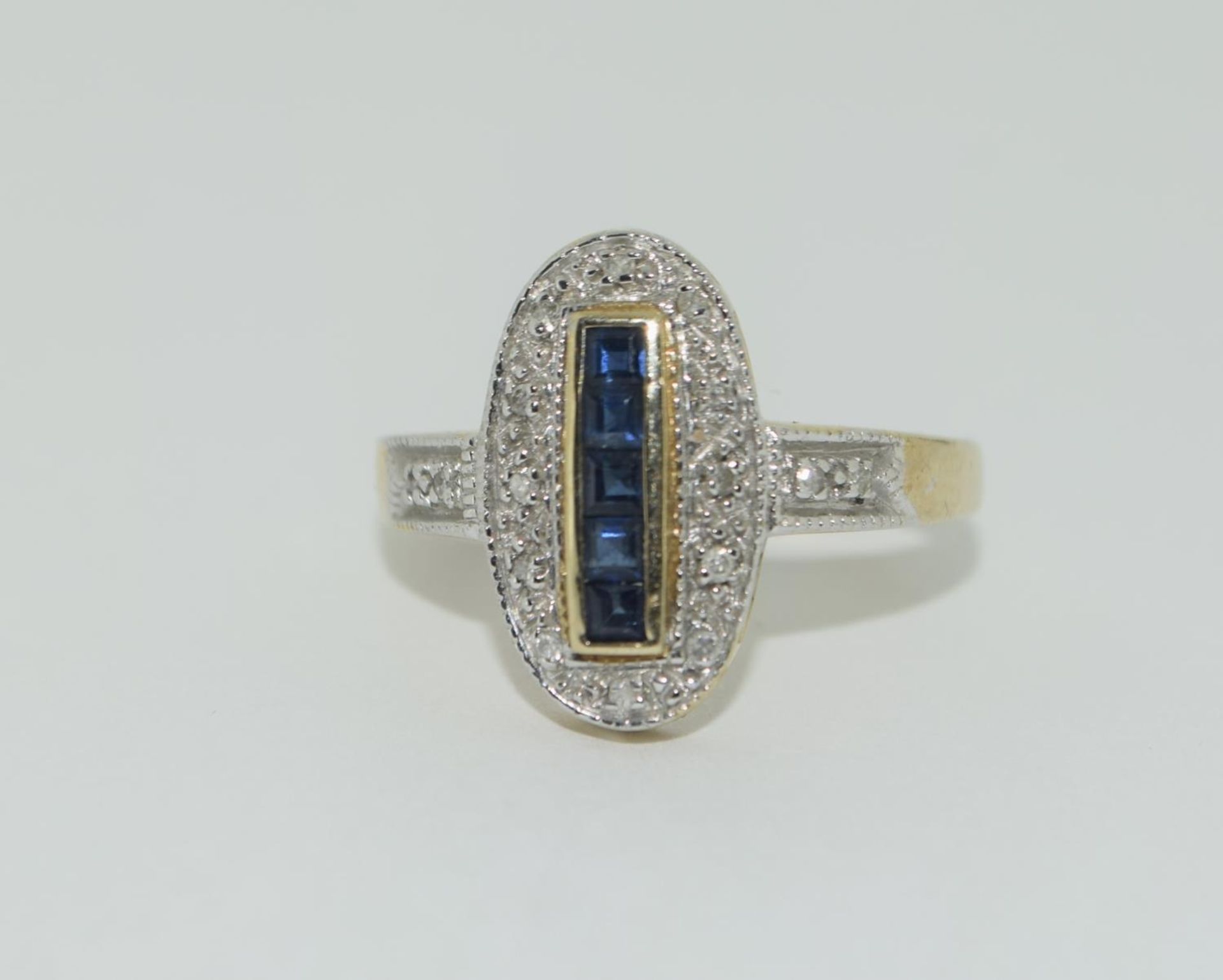 9ct gold Diamond and Sapphire suite of ladies jewellery consisting of Ring size N and matching - Image 2 of 9